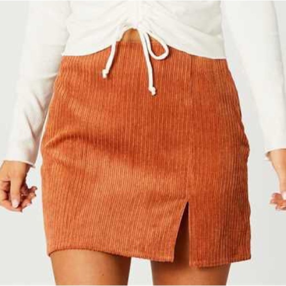 NWT Altar'd State Corduroy Ribbed Rust/Camel/Tan/Orange Slit Skirt